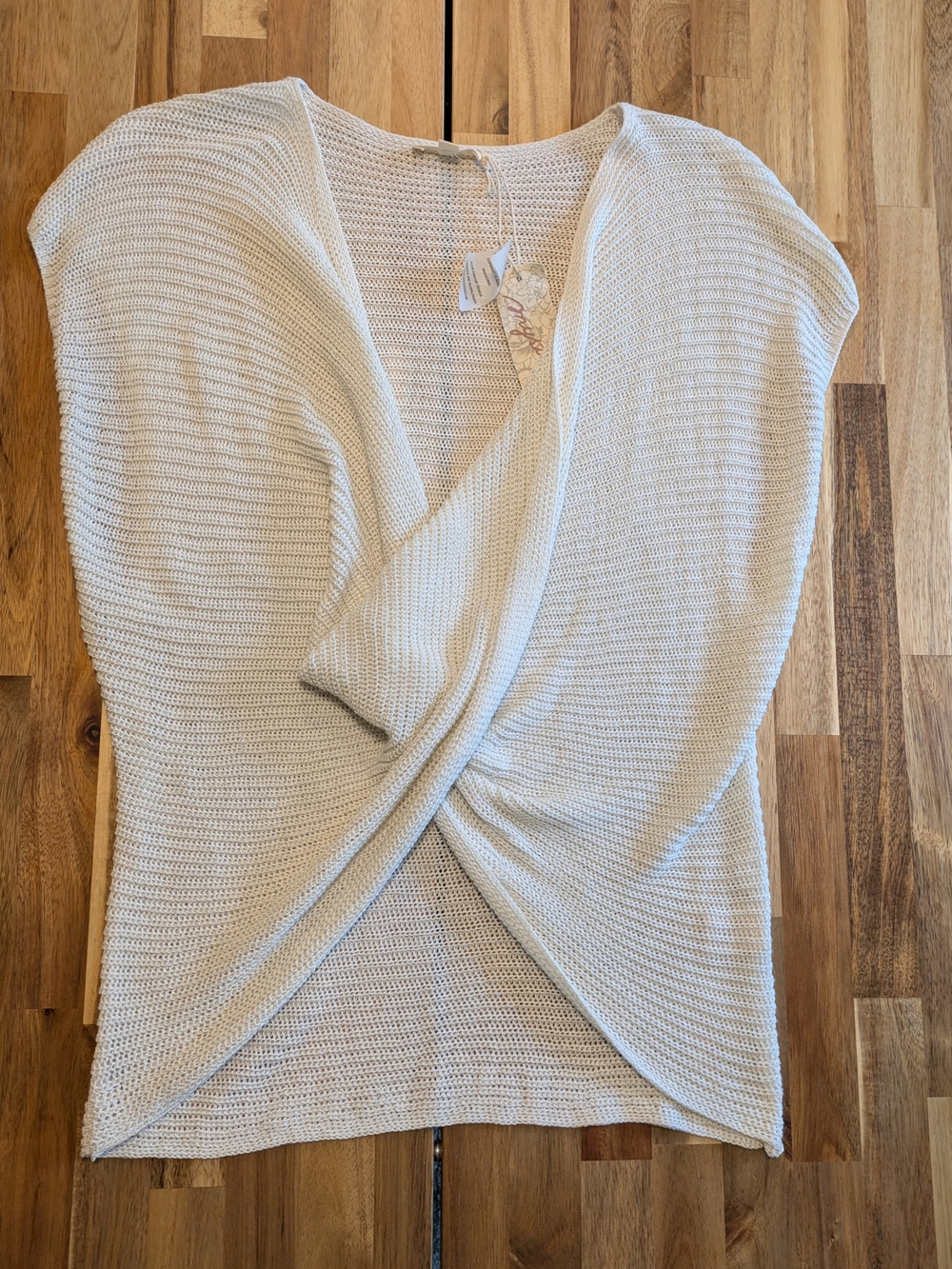 Mystree Cream Twist-Front V-Neck Knit Sweater Sz S